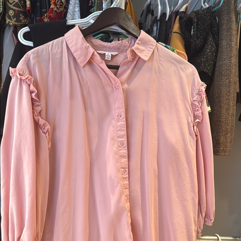 Pink Ruffle Sleeve Women's Top
